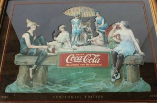 Rare Coca Cola Centennial 1886/1986 Mirror Sign Vintage Coke Framed Advertising
