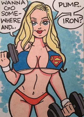 Jim8ball 5517 Supergirl Pumping Iron Sexy Comic Art Sketch Card