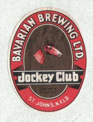 Brewery Label - Canada - Jockey Club - Bavarian Brg.  - St.  John 