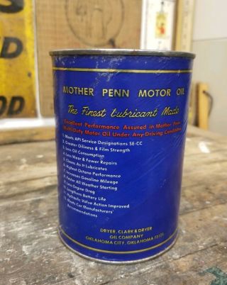Vintage Gas & Oil 1 Quart Mother Penn Motor Oil Coin Bank Can 5