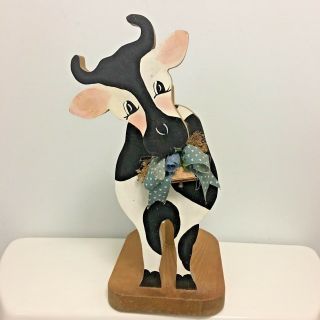 Vintage Adorable Cow Paper Towel Holder Wooden Country Kitchen Accent Handmade