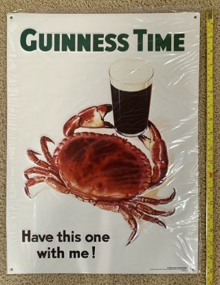 Guinness Time Guinness Beer Crab Sign Tin /tacker 14”x19”