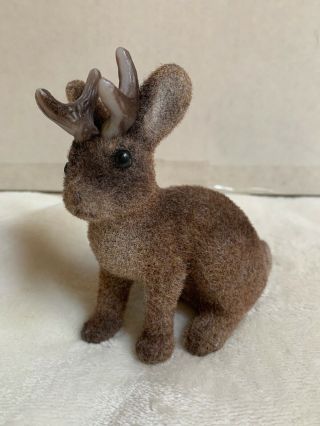 Realistic Jackalope Rabbit Fur Fuzzy Figurine