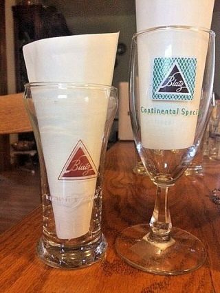 Vintage Blatz Pilsner Beer Glass & Blatz Continental Special Stem Glass