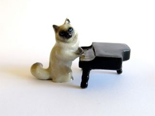 Miniature Porcelain Hand Painted Cat Figurine - Himalayan Playing Piano