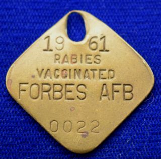 Vintage 1961 Forbes Afb Airforce Base Dog License Rabies Vaccine Tag,  Topeka,  Ks