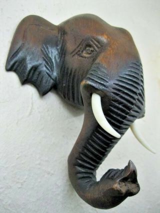 6 " Wooden Thai Elephant’s Head Carved Statue Hanging Wall Home Decor Collectible