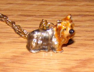 Yorkshire,  Yorkie Pendent,  Charm (3935n) Gold 18in.  Chain,  Australian Crystal 