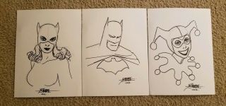 Rare George Perez Signed Sketch Batman Catwoman Harley Quinn Ink Pencil 12 X 8