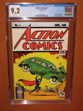 Action Comics 1 1988 Reprint Cgc 9.  2 White Pages 12 Hd Pix Ships Insured