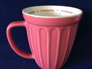 2006 Starbucks 16 Oz Rose Pink Ribbed Coffee Mug / Tea Cup -