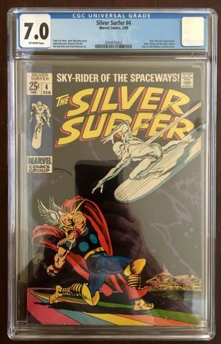 Silver Surfer 4 Cgc 7.  0 (fn/vf) Ow Pages,  Freshly Graded / Slab,  Thor App.