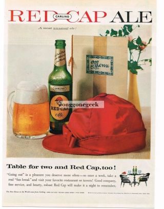 1959 Carling Red Cap Ale Beer Table For Two Restaurant Vtg Print Ad