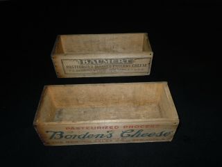 2 Vtg American Process Cheese Brick Wood Box Borden & Baument American Cheese