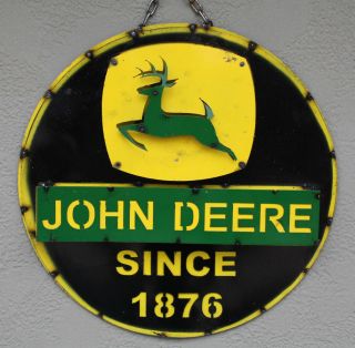 Metal John Deere Tractor Sign Gas Oil Garage Man Cave Home Decor Recycled 2