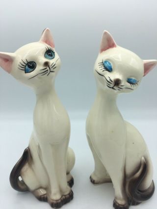 Vintage Ceramic Siamese Cats Figurines Made In Japan Set 2 Mid Century
