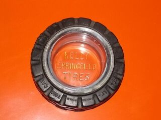 Vtg,  Kelly Springfield Tires,  Rubber,  Embossed Glass Ashtray " Tom Cat " Sexy