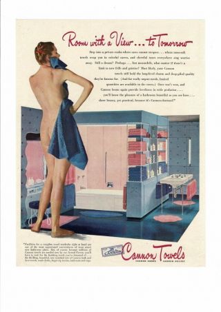 Vintage 1944 Sexy Girl Pin Up Bathroom Near Naked Backside Cannon Towel Ad Print