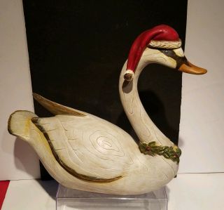Hand Painted And Carved Decoy.  Christmas Swan.  Nr.