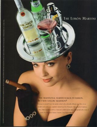 1997 Sexy Woman Hat Tray Bacardi Limón Martini Vintage Photo Print Ad Ads43