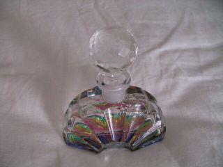 Vintage Iridescent Glass Perfume Bottle With Faceted Stopper 4 " H,  3 - 1/4 " W