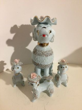 Vintage Blue Spaghetti Poodle Family Mom And 3 Pups From 1950s/60’s