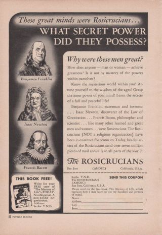 The Rosicrucians 1958 Vintage Black & White Print Advertisement Amorc