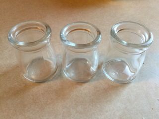 3 Mini Miniature Glass Creamer Bottles Jars Vintage 1 7/8 " Tall Restaurant