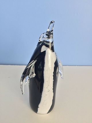 Art Glass Penguin Paper Weight Black White Figurine 7
