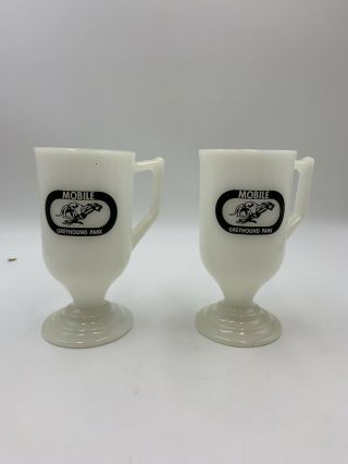 Rare Vintage Milk Glasses Mobile Al Greyhound Dog Racing Park Mugs