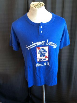 Vintage 1980s Swingster Pabst Blue Ribbon Light Beer Shirt Minot North Dakota Xl