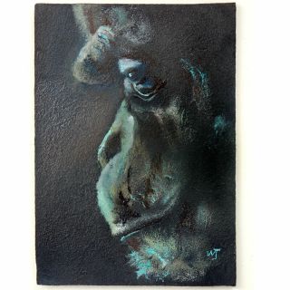 Aceo - William Jamison Miniature Oil Painting Gorilla Ape Portrait