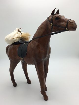 Vintage Handmade Leather Wrapped Horse Statue C1950s Satchel Broom 12 - 1/2 " H