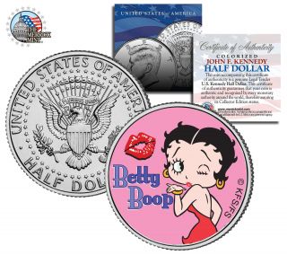 Betty Boop " Kiss " Jfk Kennedy Half Dollar Us Coin Officially Licensed