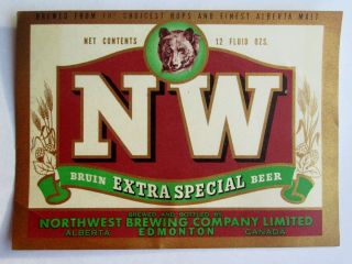 Old Canada Beer Label Northwest Brewing Co Ltd Bruin Beer Edmonton Alberta