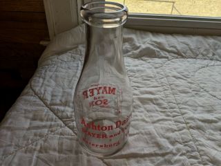 Ashton Dairy Mayer And Son Petersburg Va Vintage Quart Milk Bottle Pyro Red