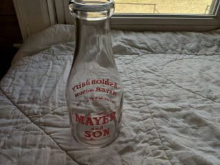 Ashton Dairy Mayer And Son Petersburg Va Vintage Quart Milk Bottle Pyro Red 2
