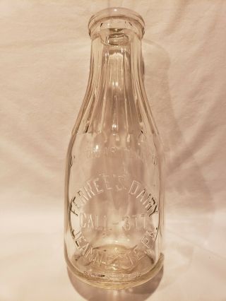 Embossed Quart Milk Bottle From Pennsylvania,  Ferree’s Dairy,  Jeannette,  Pa