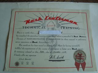 Vintage 1948 Nash Automobile Certificate,  Ribbon Look