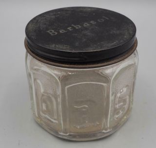Vintage Barbasol Clear Glass Bottle Jar Advertising W/ Tin Lid