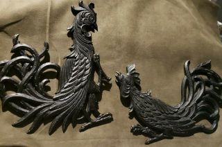 Vintage Cast Aluminum Rooster " Fighting Cocks " Wall Plaques - Hanging Decor