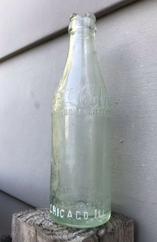 CHICAGO,  Illinois 1910’s SS Straight Side Embossed Coca Cola Aqua Soda Bottle 3