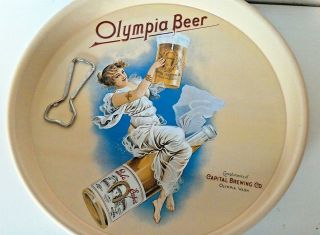 Vintage Olympia Brewing Co Beer 13 " Metal Advertising Tip Serving Tray @1970s