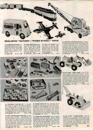 1957 PAPER AD 4 PG Toys Structo Steel Dump Truck Steam Shovel Tow Wrecker Garage 3