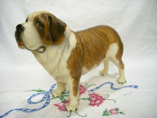 Vintage Hard Plastic Paint St.  Bernard Dog Large Figurine V Old