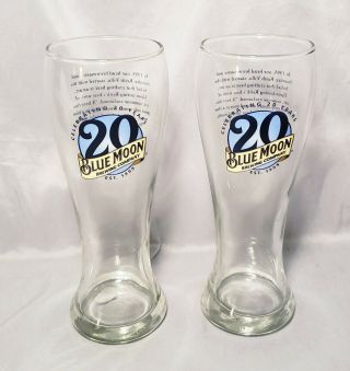 Blue Moon Beer Glasses Celebrating 20 Years Pair 8 " Pilsner Barware