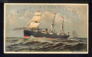 State Line Steamship Trade Card Rates Of Passage