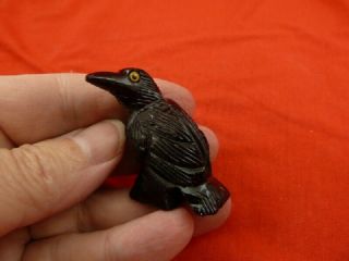(y - Bir - Ra - 214) 1.  5 " Black Raven Crow Onyx Carving Peru Figurine Bird Noir Magpie