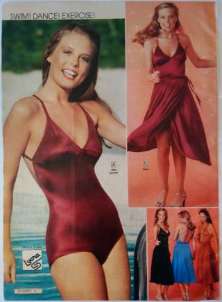 1979 Vintage Paper Print Ad Stretch Terry Body Suit Wrap Skirt Swimming Lycra