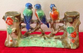 Vintage 3 Robins Sitting On A Fence Branch Dual Vase Made In Japan Figurine